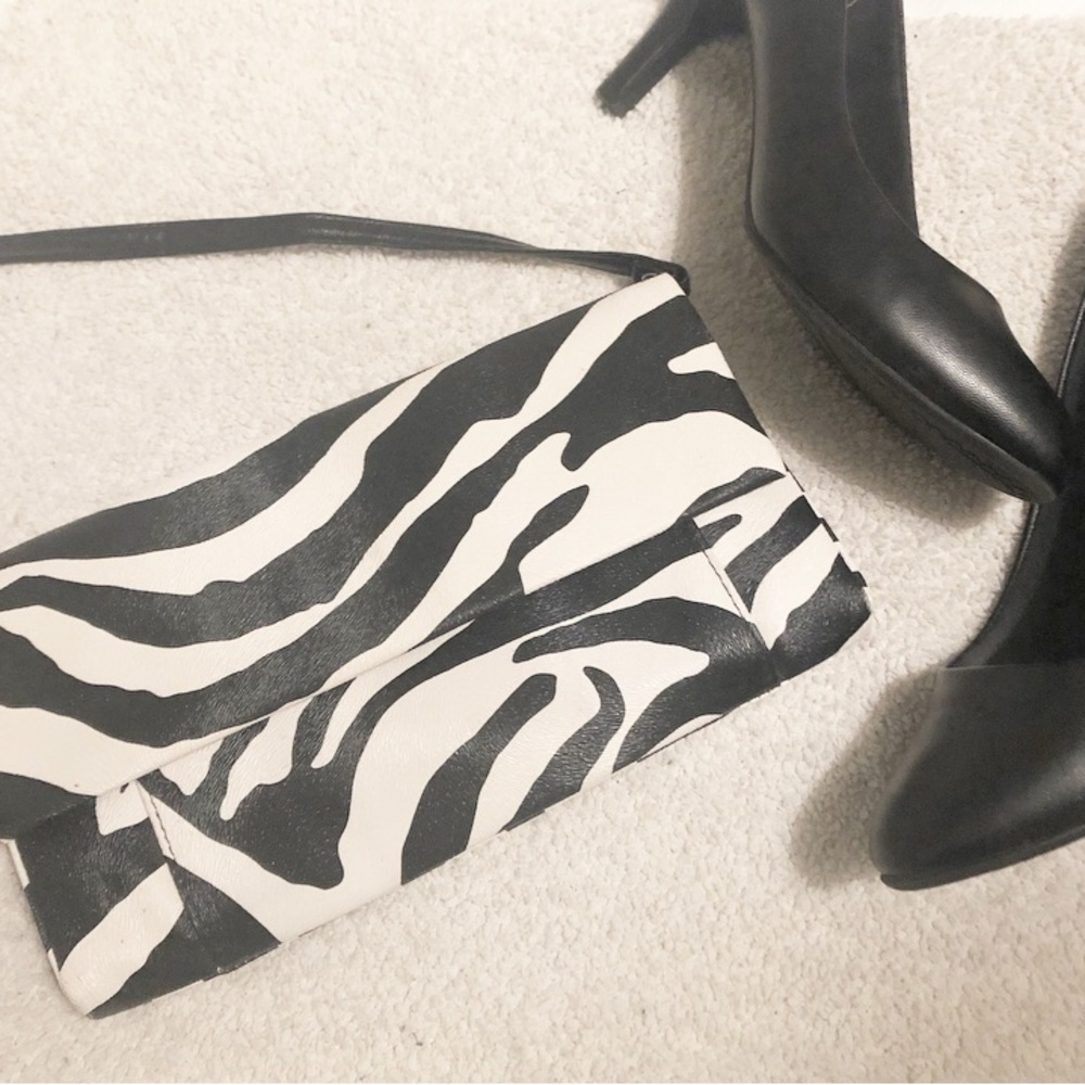 Zebra Print Small Envelope Handbag With Strap - image 1